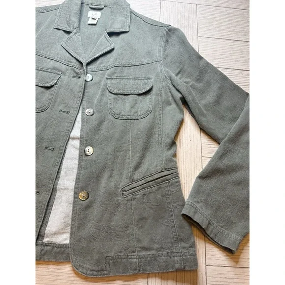 J Jill Sage Green Long Sleeve Embossed Cotton‎ Blazer W/ Pockets. Lightweight. S - Picture 9 of 10